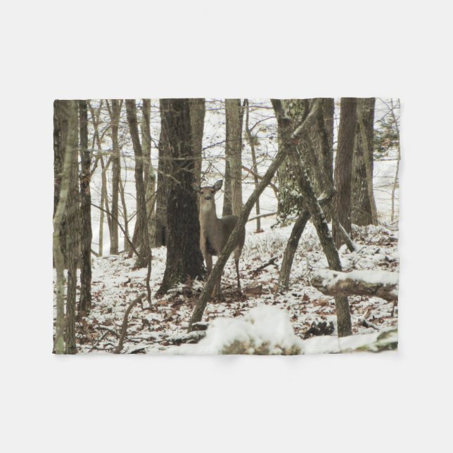Doe Deer in the Snow Fleece Blanket (Front (Horizontal))