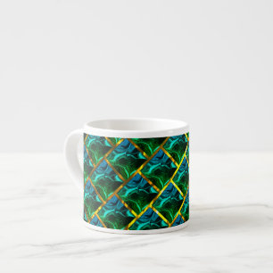 Does green seem emerald, under golden grating? espresso cup