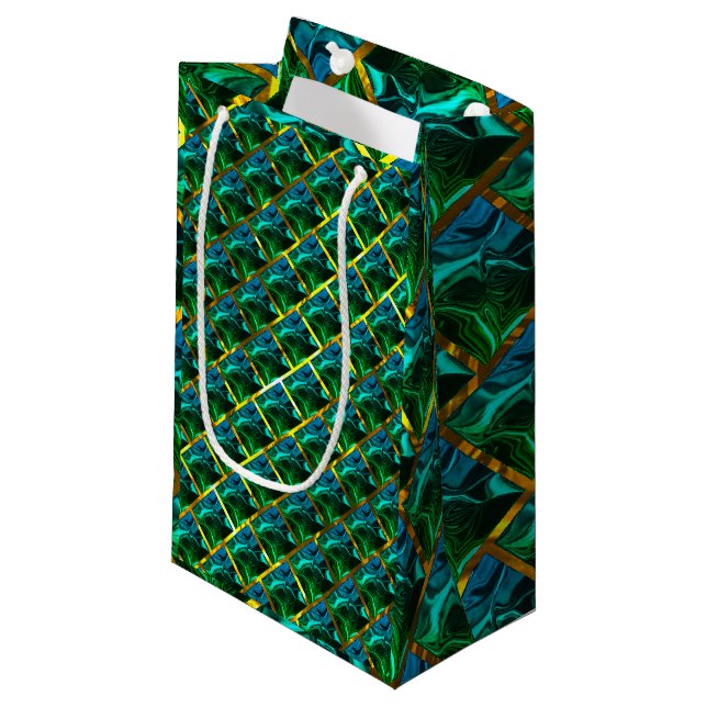 Does green seem emerald, under golden grating? small gift bag (Front Angled)