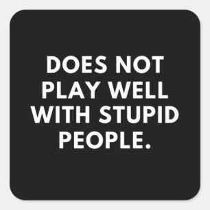 does not play well with stupid people square sticker