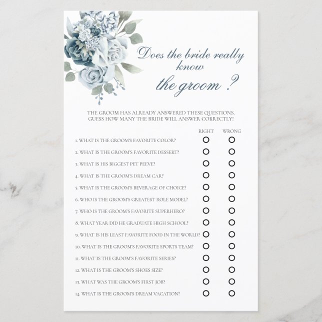 Does the Bride really know the groom? bridal game (Front)