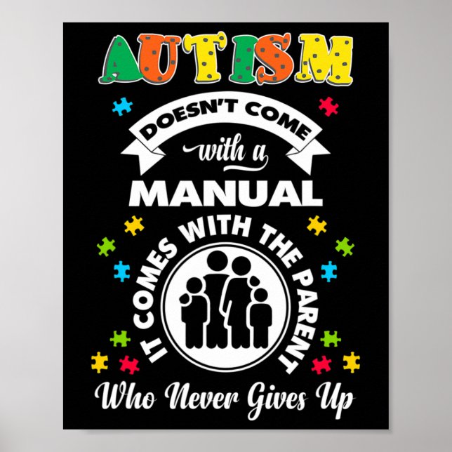 Doesnt Come With A Manual Puzzle Cool Autism Aware Poster (Front)