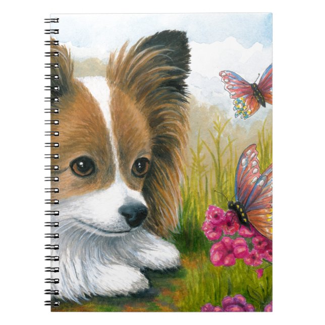 Dog 123 Papillon dog with Butterflies Notebook (Front)