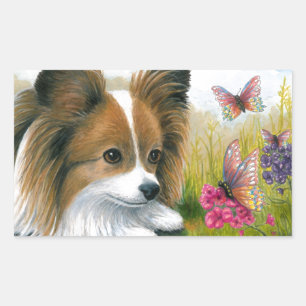 Dog 123 Papillon dog with Butterflies Rectangular Sticker