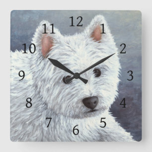 Dog 137 White Westie Square Wall Clock