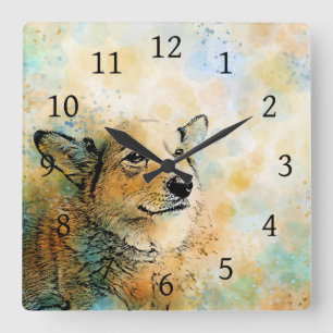 dog 143 Corgi Square Wall Clock