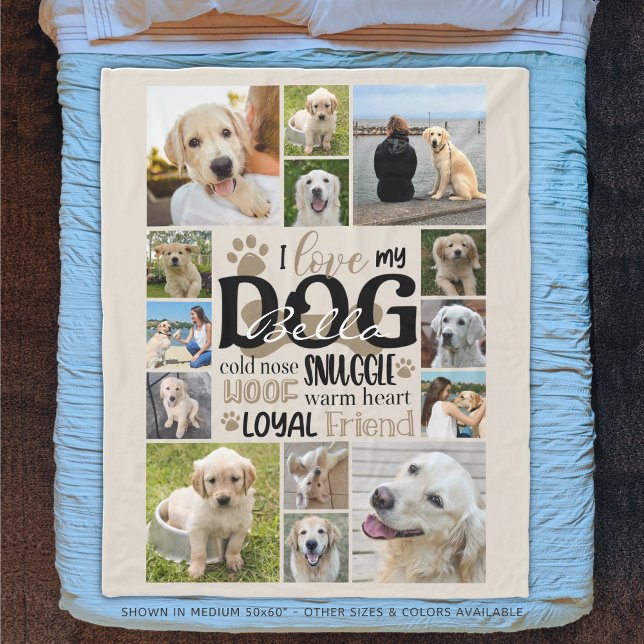 Dog 14 Photo Collage LOVE MY DOG Name  Fleece Blanket (Creator Uploaded)
