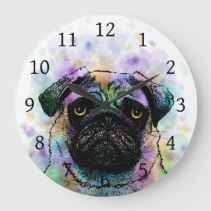 dog 156 Funny Pug Large Clock