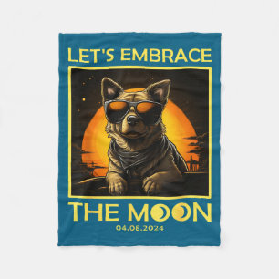 Dog 2024 Total Solar Eclipse Embrace Moon Funny Do Fleece Blanket