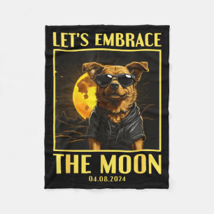 Dog 2024 Total Solar Eclipse Embrace Moon Funny Do Fleece Blanket