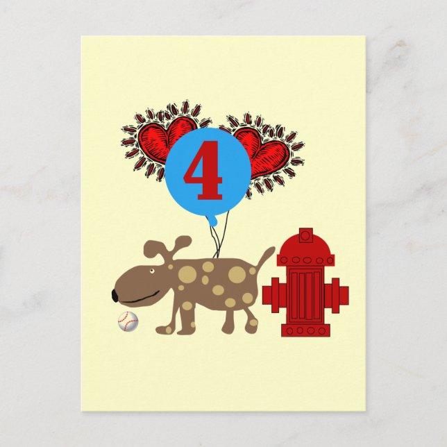 Dog 4th Birthday Tshirts and Gifts Postcard (Front)