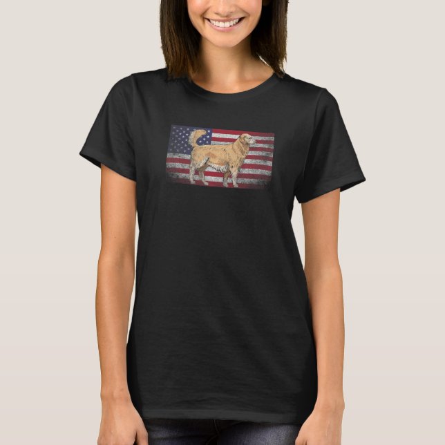 Dog 4th Of July American Flag America Golden Retri T-Shirt (Front)