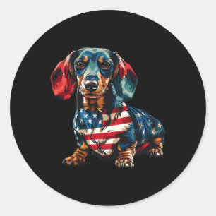 Dog 4th Of July American Flag Gifts For Men Women Classic Round Sticker