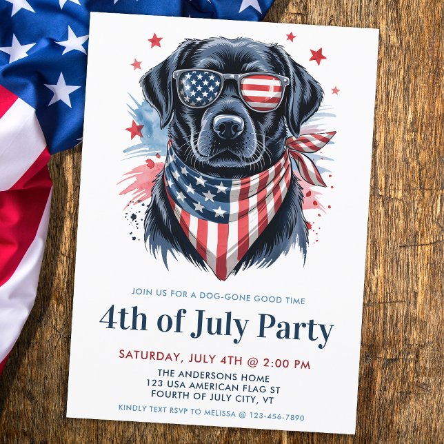 Dog 4th Of July Party Patriotic Labrador Retriever Invitation (Creator Uploaded)