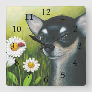 Dog 79 black Chihuahua Ladybug Square Wall Clock