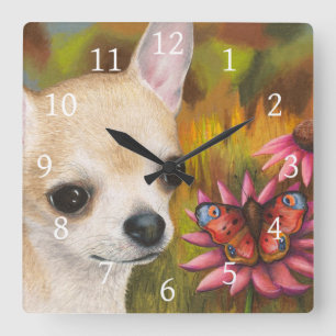 Dog 85 Chihuahua Butterfly Square Wall Clock