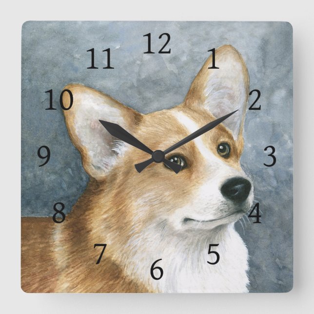 Dog 89 Corgi Square Wall Clock (Front)