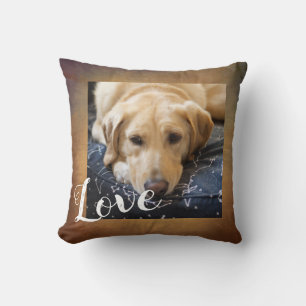 dog add your own  photo and text on brown cushion