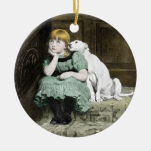 Dog Adoring Girl Ceramic Tree Decoration