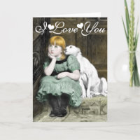 Dog Adoring Girl Victorian Painting I Love You