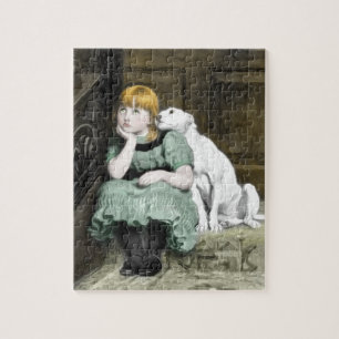 Dog Adoring Girl Victorian Painting Jigsaw Puzzle