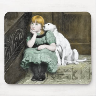 Dog Adoring Girl Victorian Painting Mouse Pad