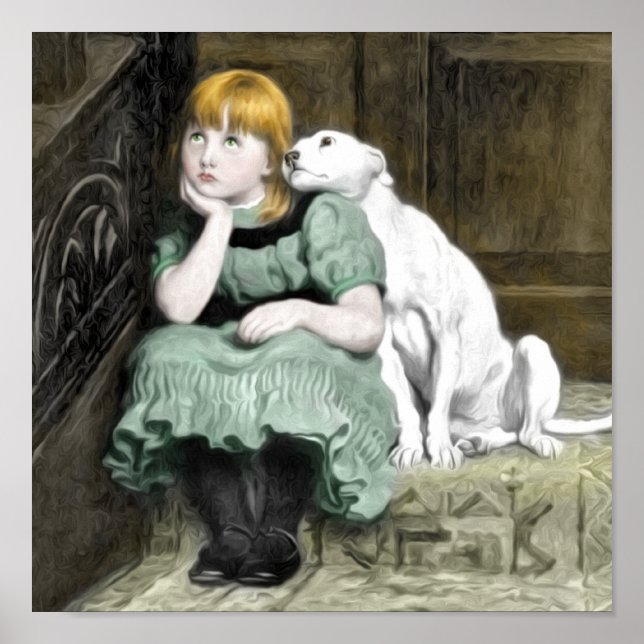 Dog Adoring Girl Victorian Painting Poster (Front)