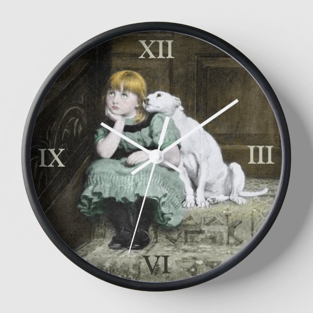 Dog Adoring Girl Wall Clock (Front)