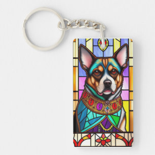 Dog Adorned in Colourful Collar Key Ring