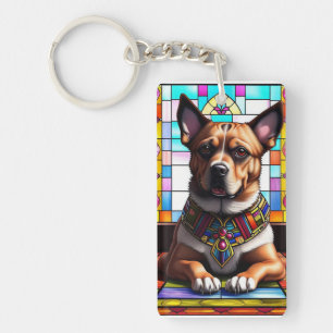 Dog Adorned in Colourful Collar Key Ring