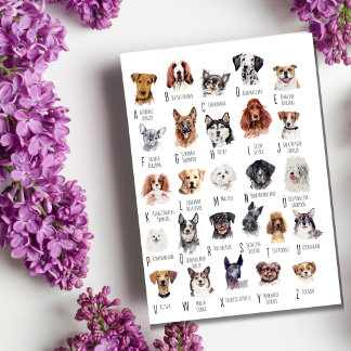 Dog Alphabet Watercolor  Postcard