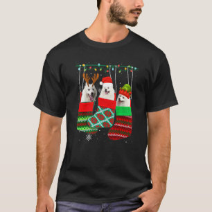 Dog American Eskimo Christmas Socks Xmas Pajama Pu T-Shirt