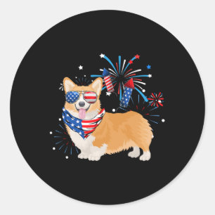 Dog American Usa Flag 4th Of July Men Women Lover Classic Round Sticker