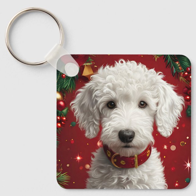 Dog Amid Christmas Decorations Key Ring (Front)