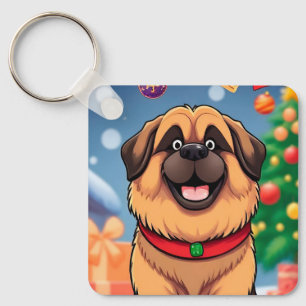 Dog Amid Christmas Decorations Key Ring