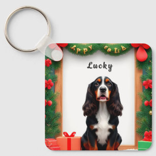 Dog Amid Christmas Decorations Key Ring