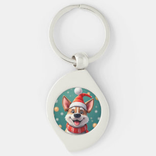 Dog Among Festive Christmas Decorations Key Ring