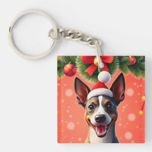 Dog Among Festive Christmas Decorations Key Ring