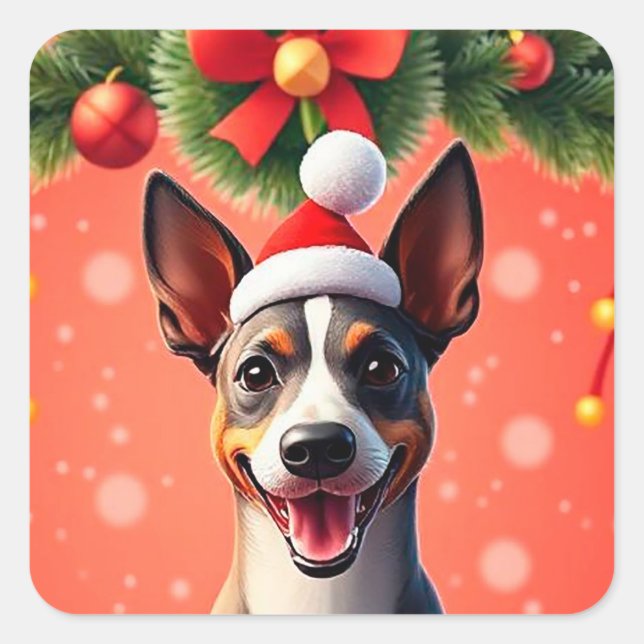 Dog Among Festive Christmas Decorations Square Sticker (Front)