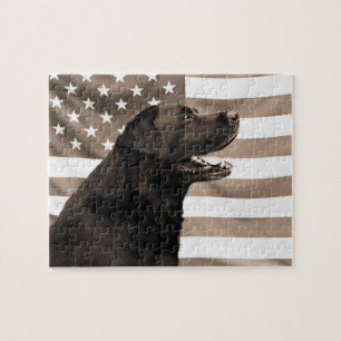 Dog and American flag Jigsaw Puzzle