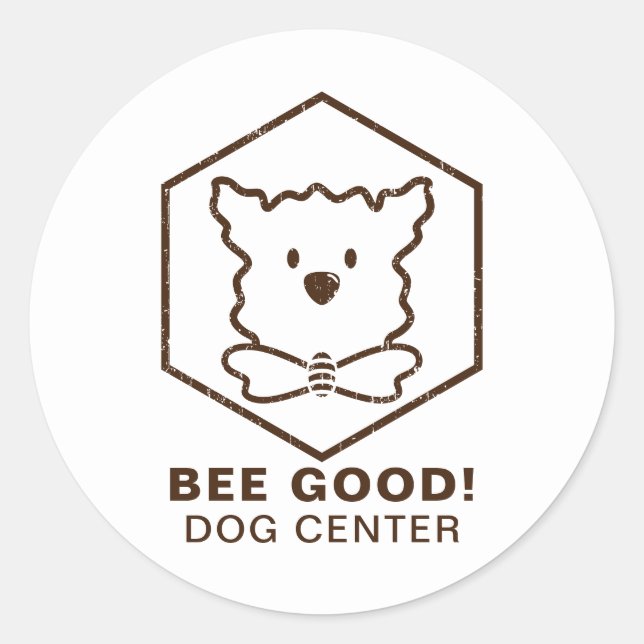 Dog and Bee design Classic Round Sticker (Front)