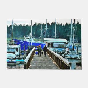 Dog and Boats on Lopez Island Doormat