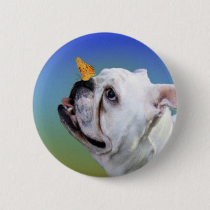 Dog and butterfly 6 cm round badge
