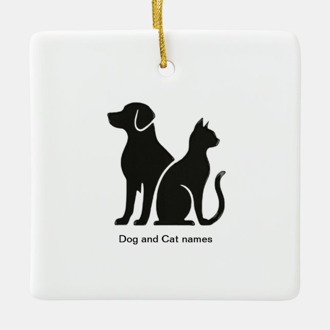 Dog and Cat boho design Ceramic Ornament (Front)