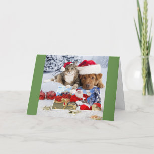 Dog and Cat Christmas Card with Santa and Ferrets