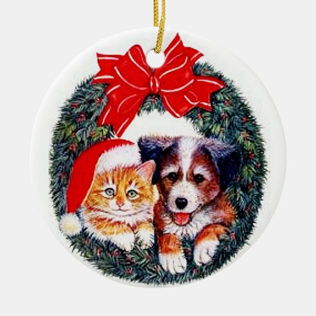 Dog and Cat Christmas Ornament (Front)