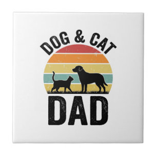 Dog and Cat Dad Vintage Pet Lover Shirt Design_1 Ceramic Tile