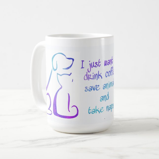 Dog and Cat - Drink coffee - Save animals Mug (Front Left)