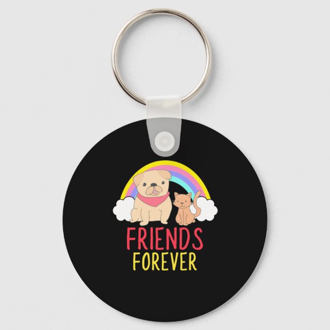 Dog And Cat Friends Forever Key Ring (Front)