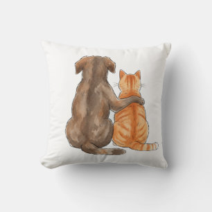Dog and Cat Friendship Watercolor Cushion